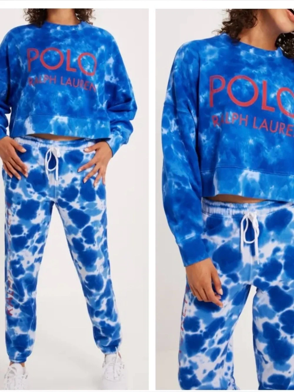 Polo Ralph Lauren G Large 14-16 Blue Tie-Dye Logo Terry Sweatshirt Jogger Set